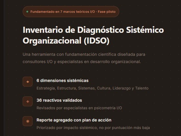 Pantalla de inicio del IDSO con las 6 dimensiones